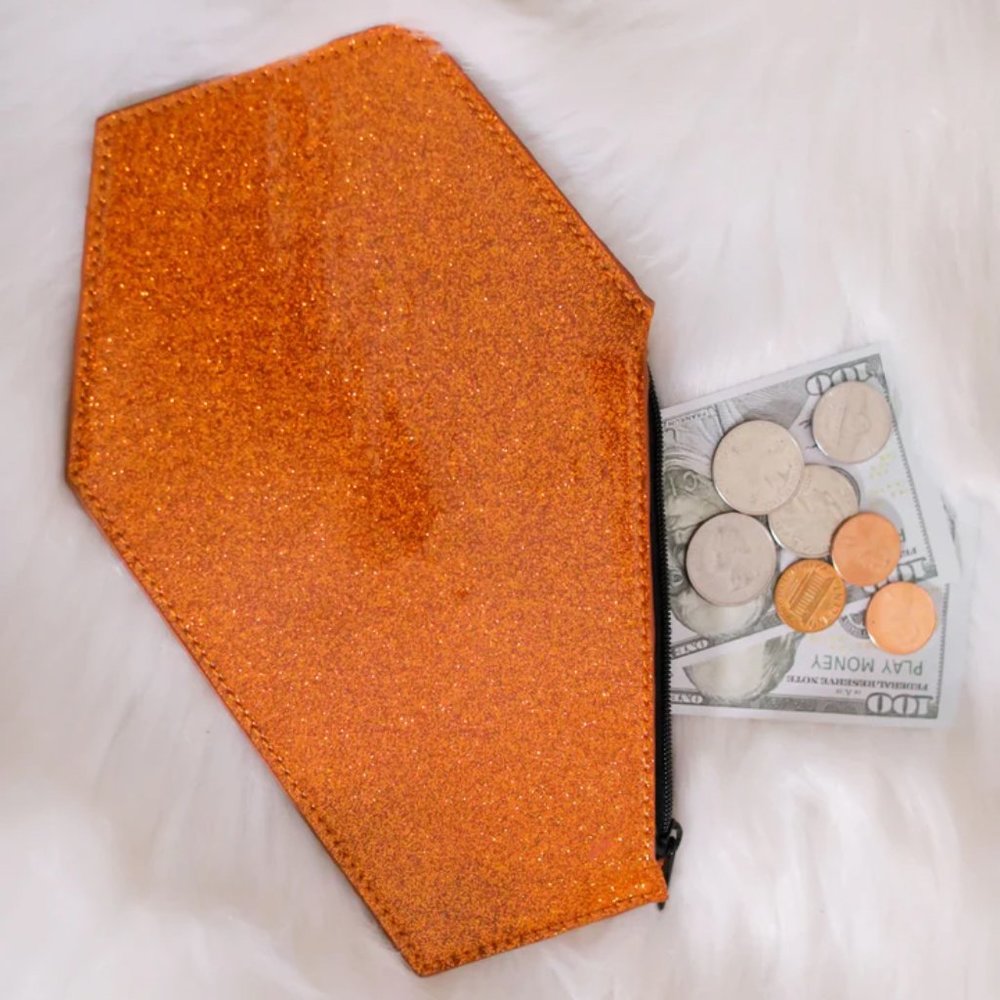 Love Pain and Stitches Pumpkin Kult Coin Coffin Bag (Orange, Purple or Black) - Picture 3 of 5